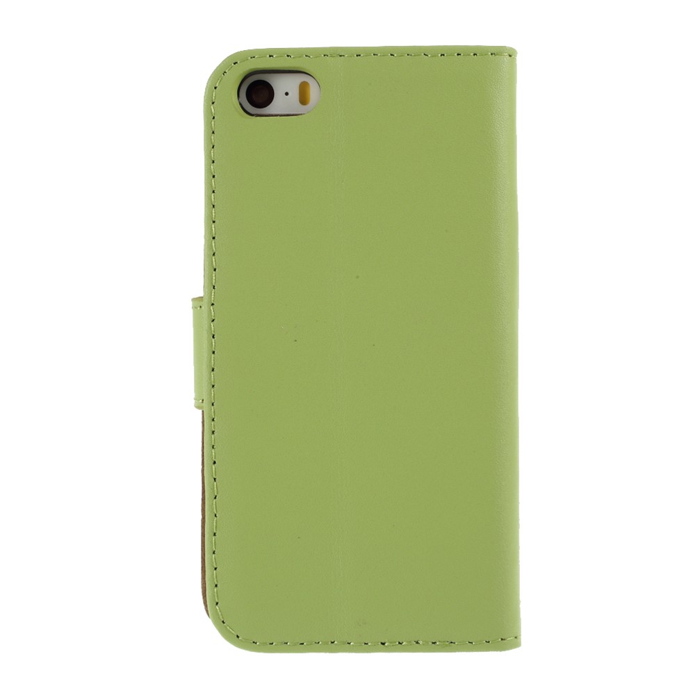 Genuine Split Leather Magnetic Credit Card Wallet Style Folio Stand Case for iPhone 5 - Green-3