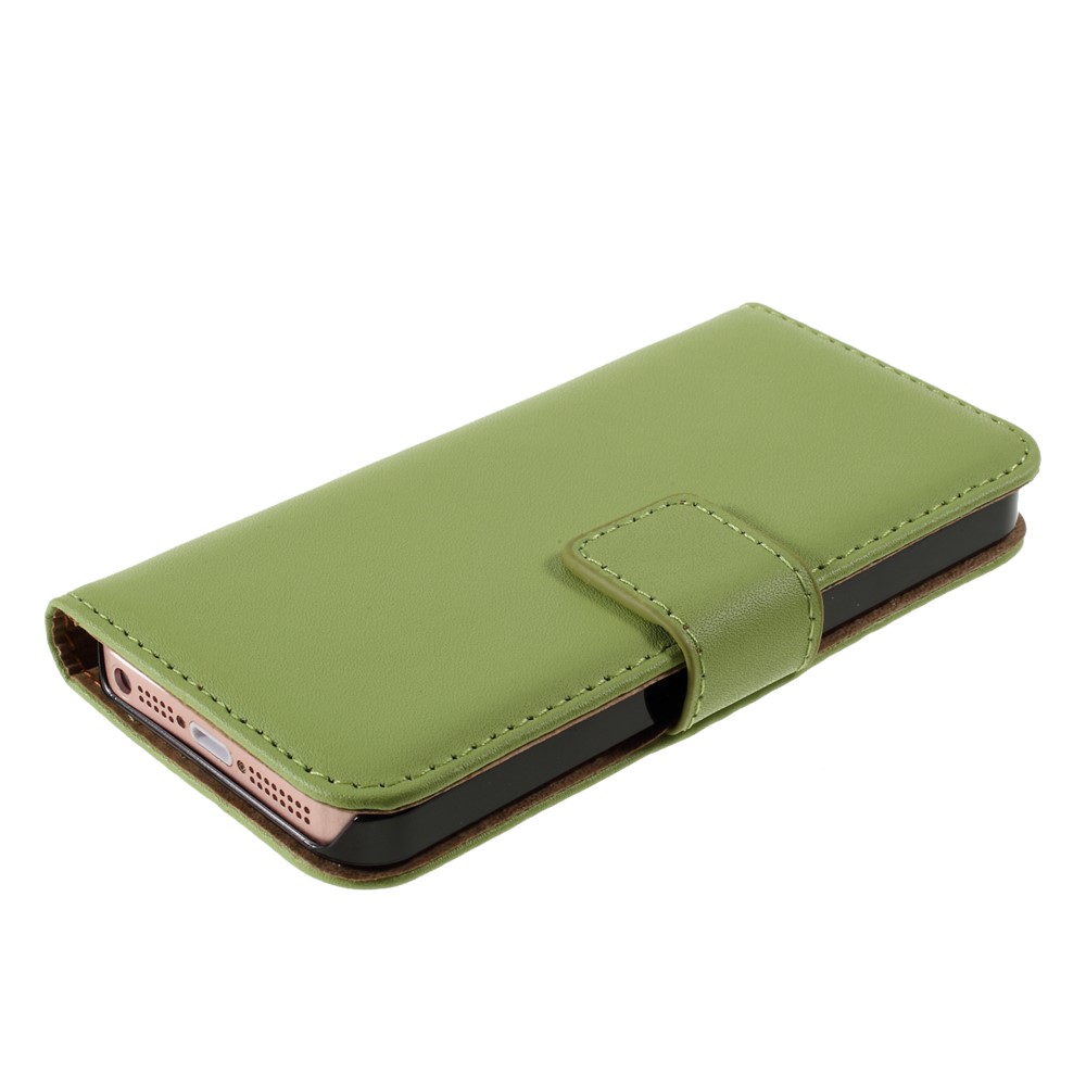 Genuine Split Leather Magnetic Credit Card Wallet Style Folio Stand Case for iPhone 5 - Green-4