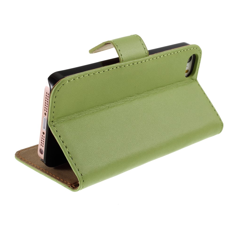 Genuine Split Leather Magnetic Credit Card Wallet Style Folio Stand Case for iPhone 5 - Green-5