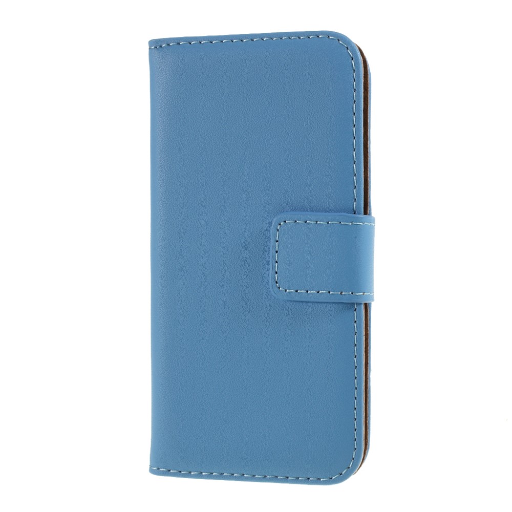 Genuine Split Leather Magnetic Credit Card Wallet Style Folio Stand Case for iPhone 5 - Blue-2