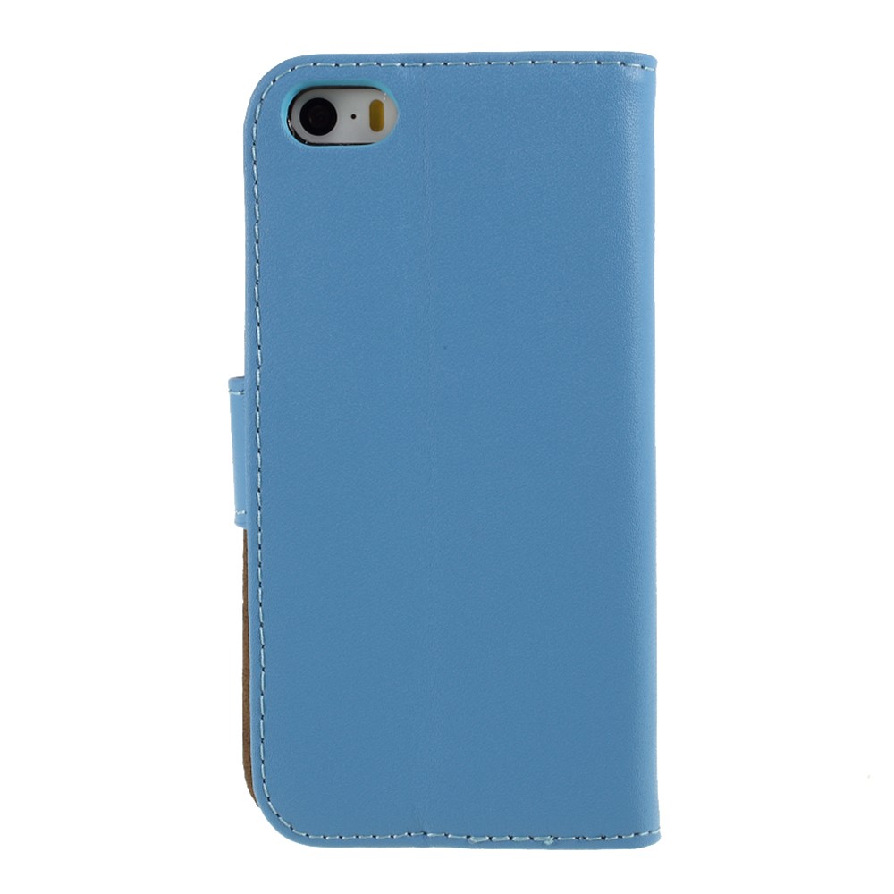 Genuine Split Leather Magnetic Credit Card Wallet Style Folio Stand Case for iPhone 5 - Blue-3