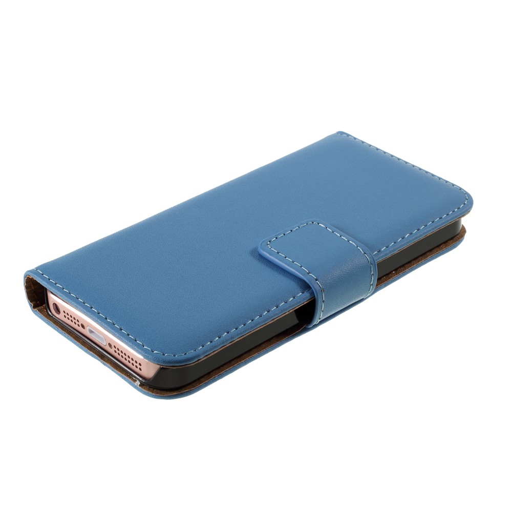 Genuine Split Leather Magnetic Credit Card Wallet Style Folio Stand Case for iPhone 5 - Blue-4