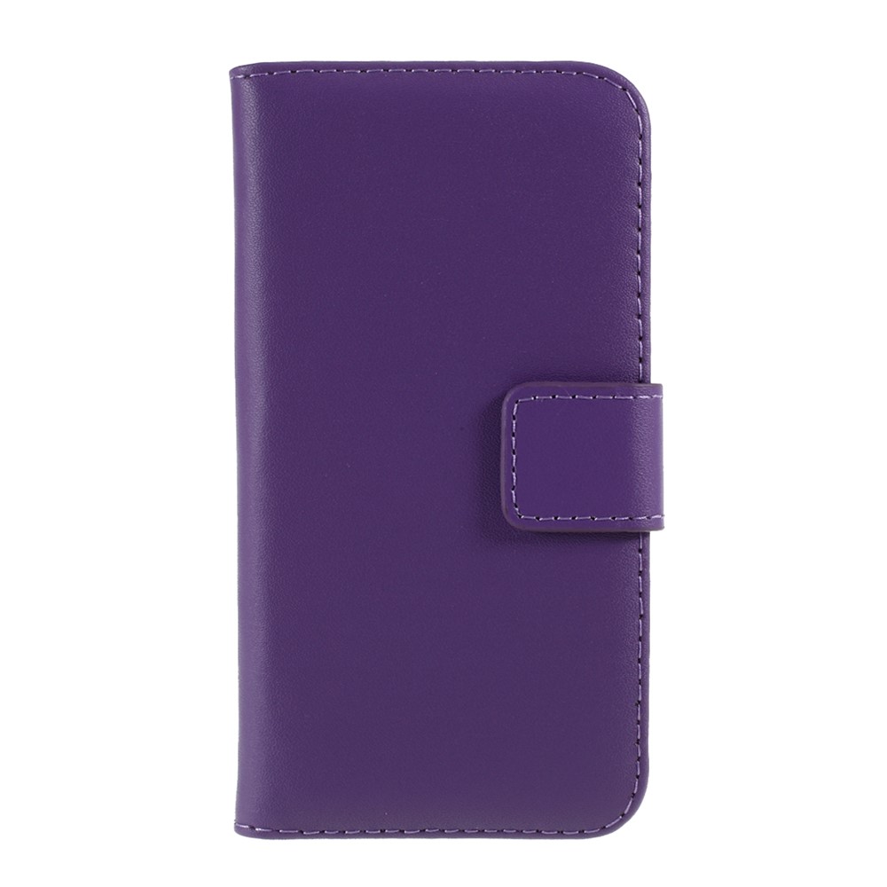 Genuine Split Leather Magnetic Credit Card Wallet Style Folio Stand Case for iPhone 5 - Purple-1