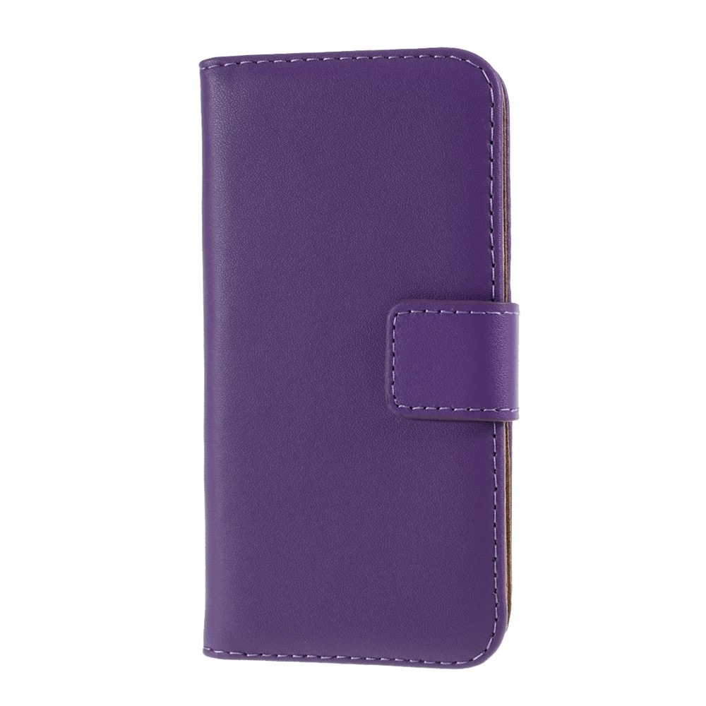 Genuine Split Leather Magnetic Credit Card Wallet Style Folio Stand Case for iPhone 5 - Purple-2
