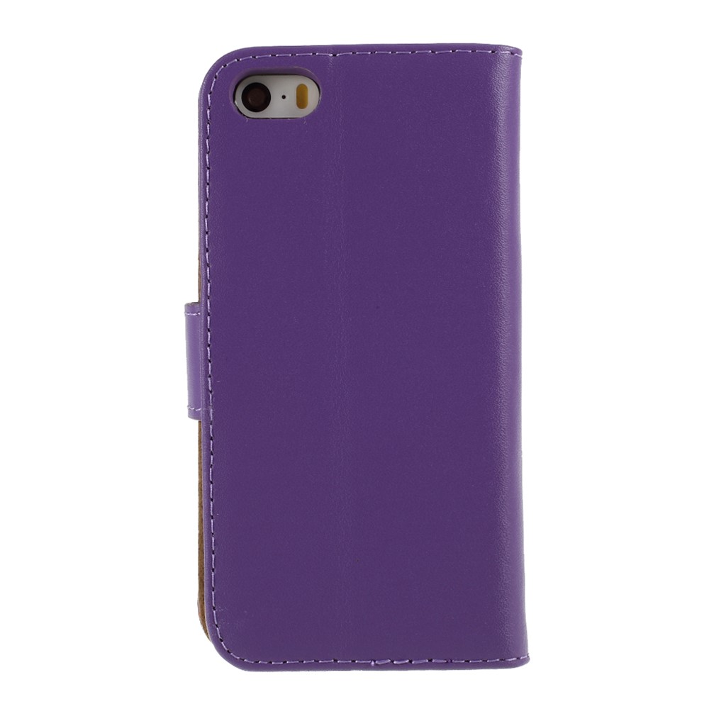 Genuine Split Leather Magnetic Credit Card Wallet Style Folio Stand Case for iPhone 5 - Purple-3