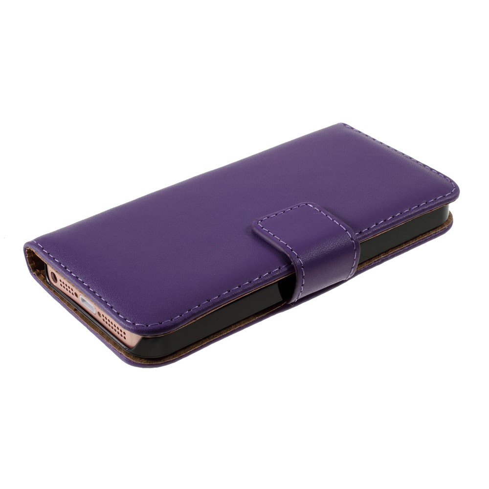 Genuine Split Leather Magnetic Credit Card Wallet Style Folio Stand Case for iPhone 5 - Purple-4