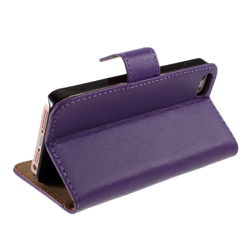 Genuine Split Leather Magnetic Credit Card Wallet Style Folio Stand Case for iPhone 5 - Purple-5