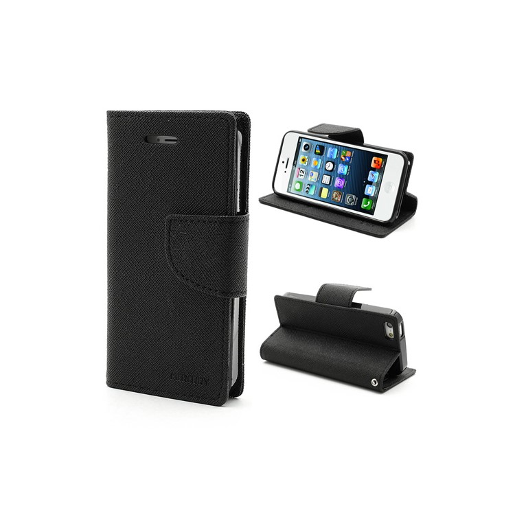 Mercury Fancy Diary Wallet Style Leather Stand Case Cover for iPhone 5 - Black-1