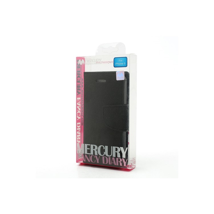 Mercury Fancy Diary Wallet Style Leather Stand Case Cover for iPhone 5 - Black-10