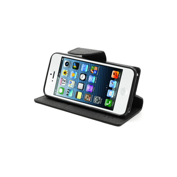 Mercury Fancy Diary Wallet Style Leather Stand Case Cover for iPhone 5 - Black-4