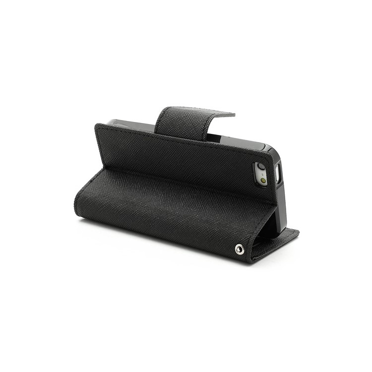 Mercury Fancy Diary Wallet Style Leather Stand Case Cover for iPhone 5 - Black-5