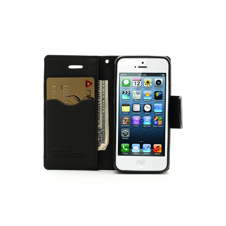Mercury Fancy Diary Wallet Style Leather Stand Case Cover for iPhone 5 - Black-6