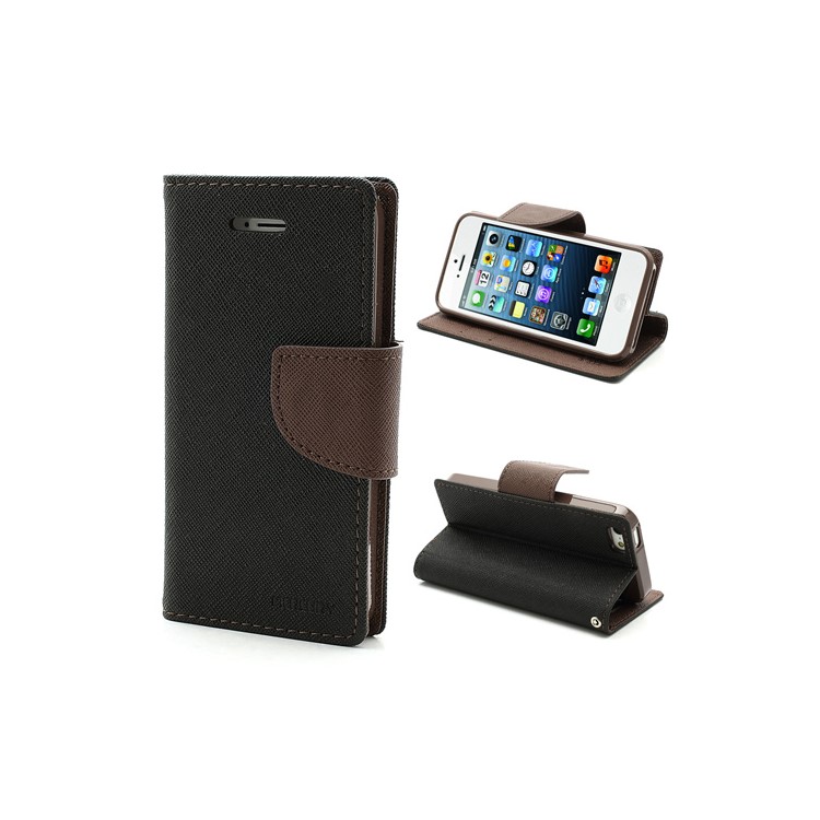 Mercury Fancy Diary Wallet Style Leather Stand Case Cover for iPhone 5 - Brown / Black-1
