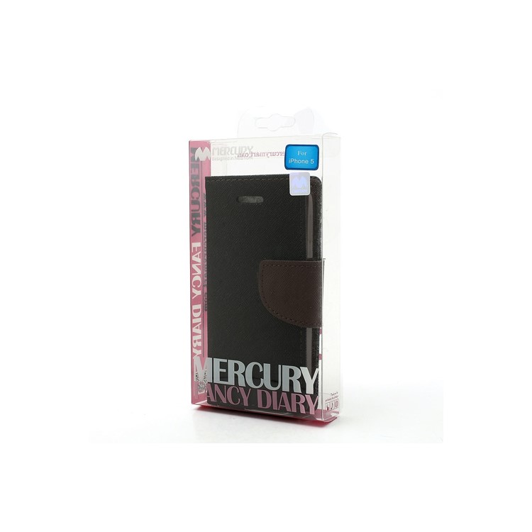 Mercury Fancy Diary Wallet Style Leather Stand Case Cover for iPhone 5 - Brown / Black-10