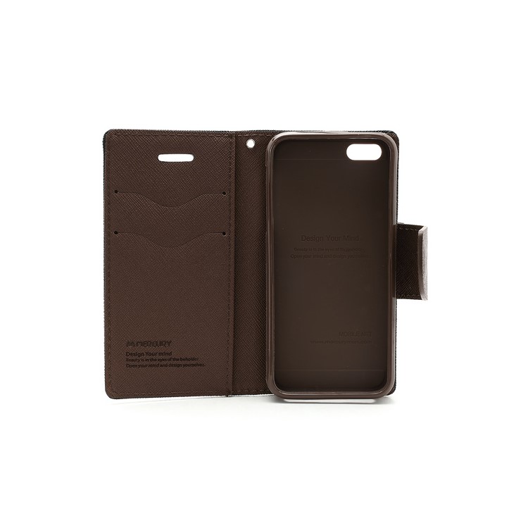 Mercury Fancy Diary Wallet Style Leather Stand Case Cover for iPhone 5 - Brown / Black-7