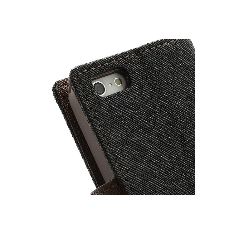 Mercury Fancy Diary Wallet Style Leather Stand Case Cover for iPhone 5 - Brown / Black-8