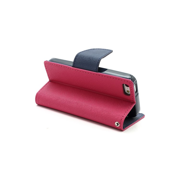 Mercury Fancy Diary Wallet Style Leather Stand Case Cover for iPhone 5 - Dark Blue / Rose-5