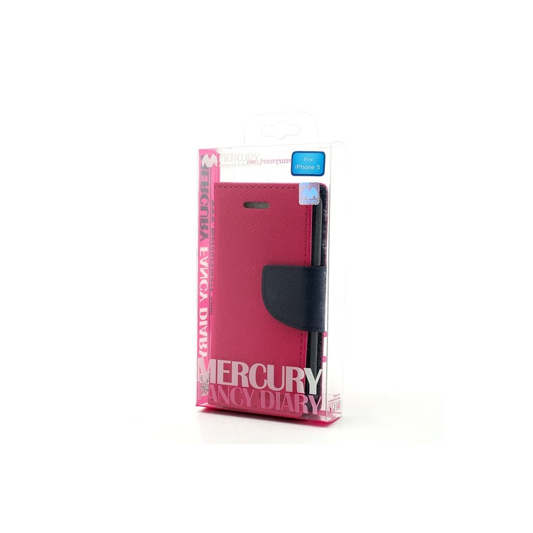 Mercury Fancy Diary Wallet Style Leather Stand Case Cover for iPhone 5 - Dark Blue / Rose-8