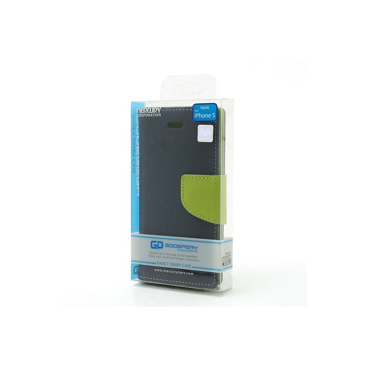 Mercury Fancy Diary Wallet Style Leather Stand Case Cover for iPhone 5 - Green / Dark Blue-10