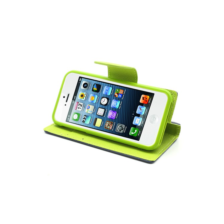 Mercury Fancy Diary Wallet Style Leather Stand Case Cover for iPhone 5 - Green / Dark Blue-4