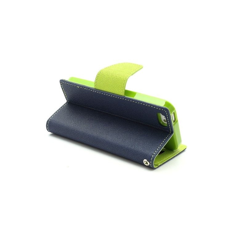 Mercury Fancy Diary Wallet Style Leather Stand Case Cover for iPhone 5 - Green / Dark Blue-5
