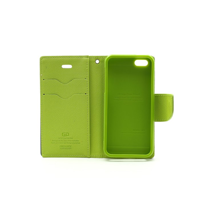 Mercury Fancy Diary Wallet Style Leather Stand Case Cover for iPhone 5 - Green / Dark Blue-7