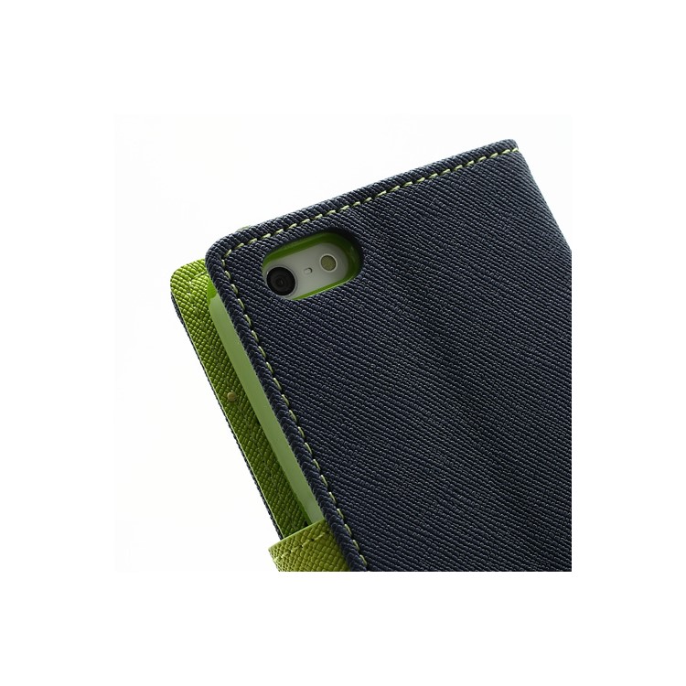 Mercury Fancy Diary Wallet Style Leather Stand Case Cover for iPhone 5 - Green / Dark Blue-8