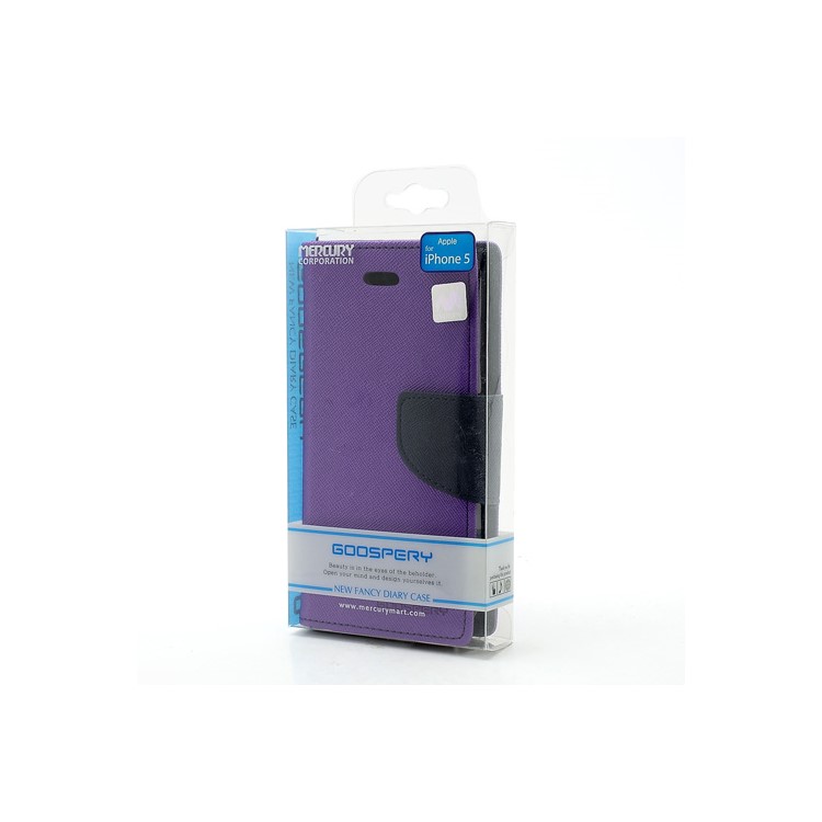 Mercury Fancy Diary Wallet Style Leather Stand Case Cover for iPhone 5 - Dark Blue / Purple-10