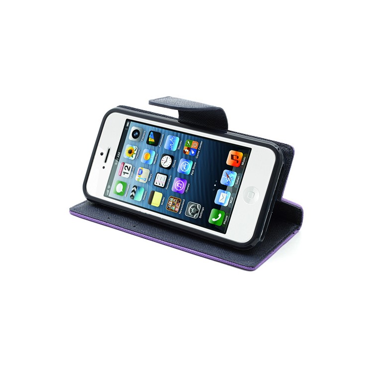 Mercury Fancy Diary Wallet Style Leather Stand Case Cover for iPhone 5 - Dark Blue / Purple-6