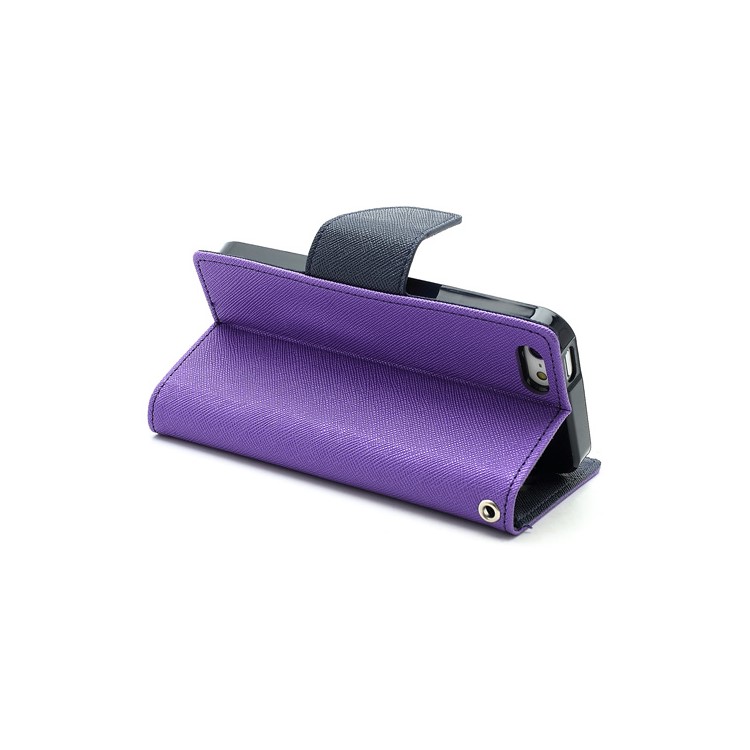 Mercury Fancy Diary Wallet Style Leather Stand Case Cover for iPhone 5 - Dark Blue / Purple-7