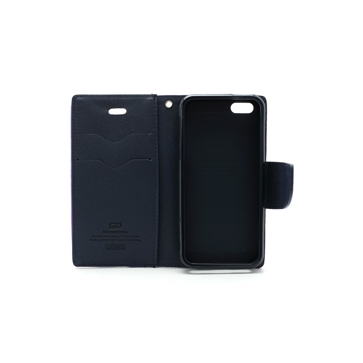 Mercury Fancy Diary Wallet Style Leather Stand Case Cover for iPhone 5 - Dark Blue / Purple-9