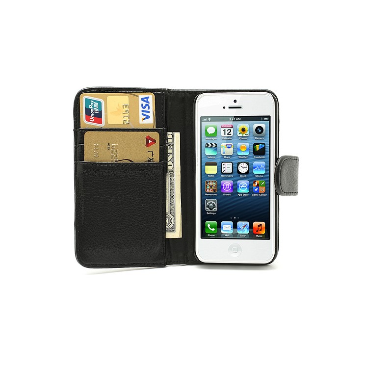 Black Detachable Belt Clip Leather Wallet Case for iPhone 5-5