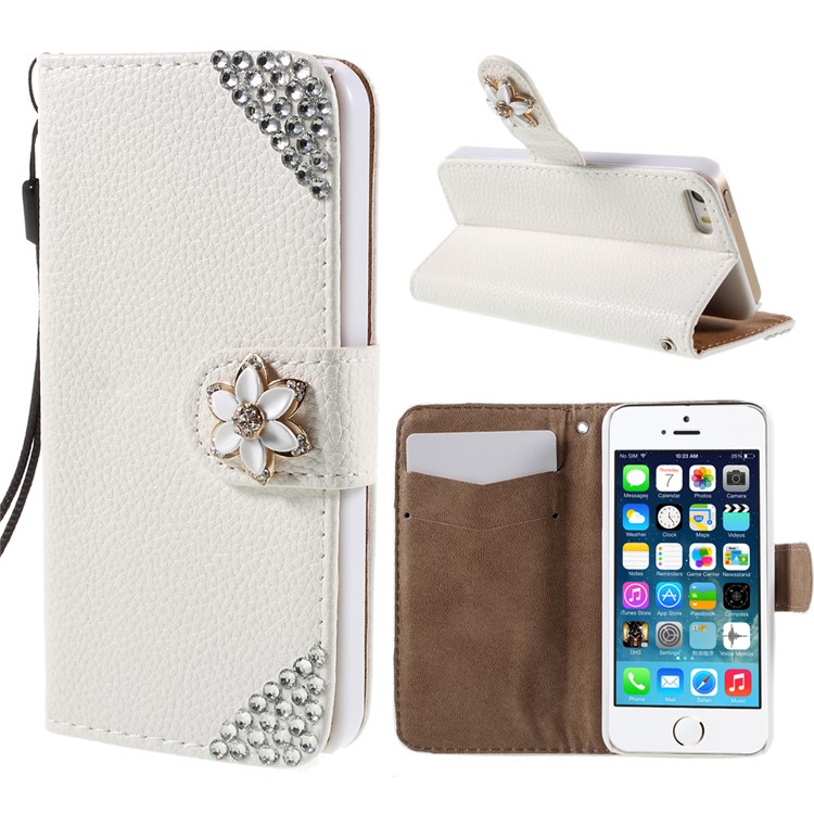 Elegant Bling Diamante Flower iPhone 5 Leather Cover Stand-1