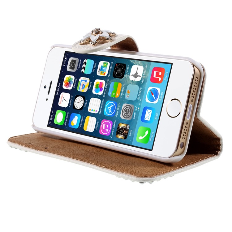 Elegant Bling Diamante Flower iPhone 5 Leather Cover Stand-5