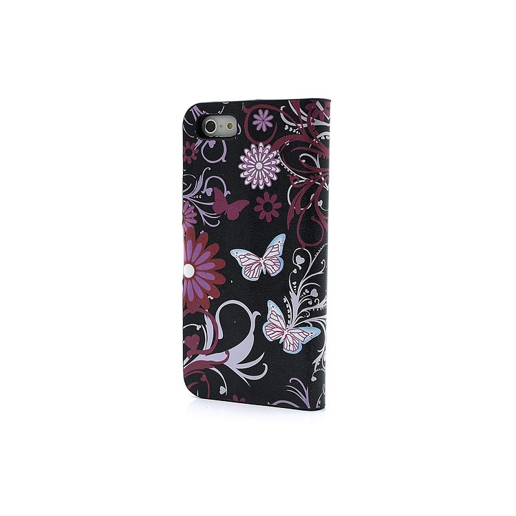 Butterfly & Flower Card Slot Leather Stand Case Shell for iPhone 5-3