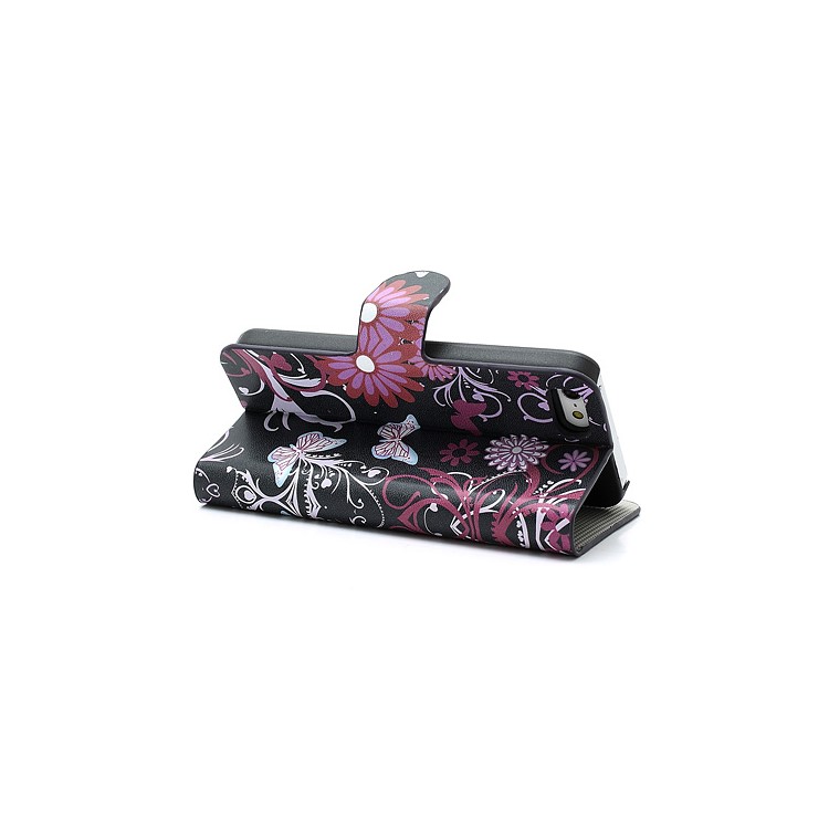 Butterfly & Flower Card Slot Leather Stand Case Shell for iPhone 5-5