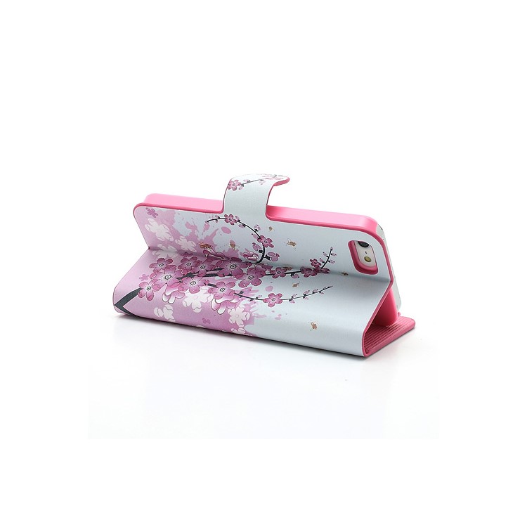 Pink Plum Magnetic Leather Case Cover with Card Slots & Stand for iPhone 5-5