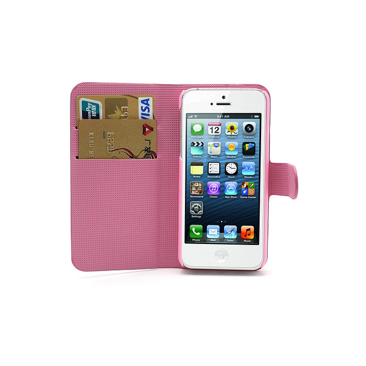 Pink Plum Magnetic Leather Case Cover with Card Slots & Stand for iPhone 5-6