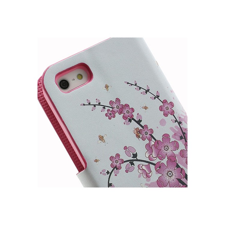 Pink Plum Magnetic Leather Case Cover with Card Slots & Stand for iPhone 5-9
