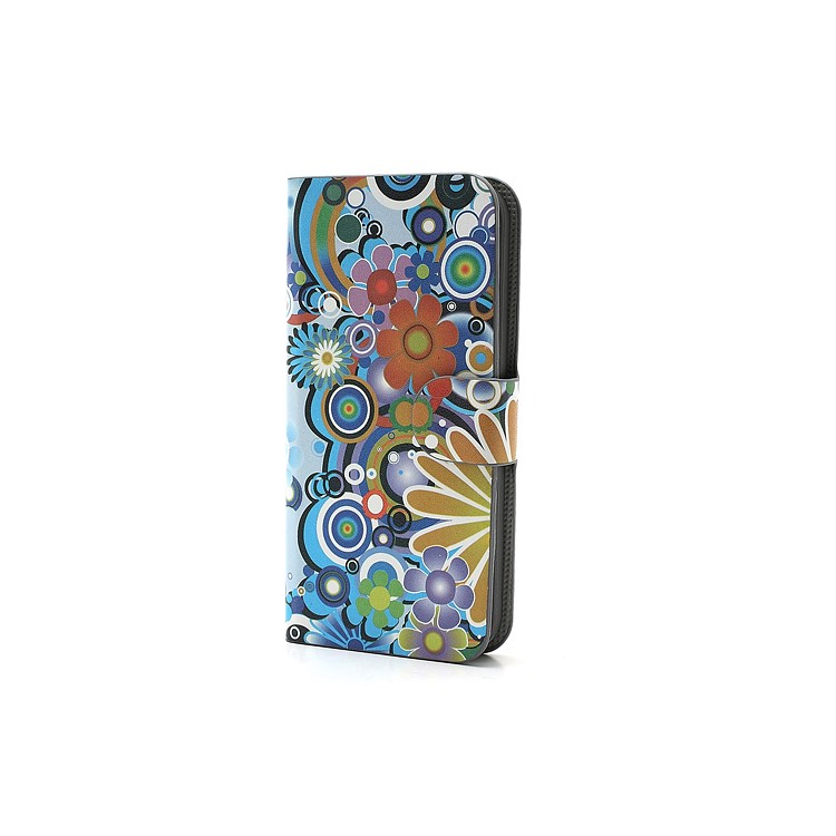 iPhone 5 Credit Card Wallet Leather Case with Stand Colorful Flowers Pattern-2
