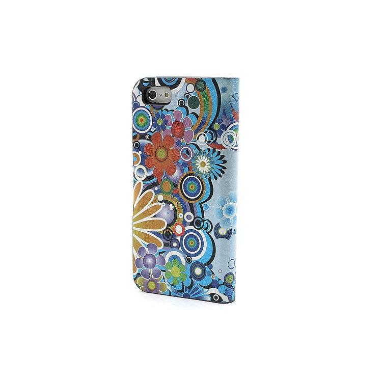 iPhone 5 Credit Card Wallet Leather Case with Stand Colorful Flowers Pattern-3