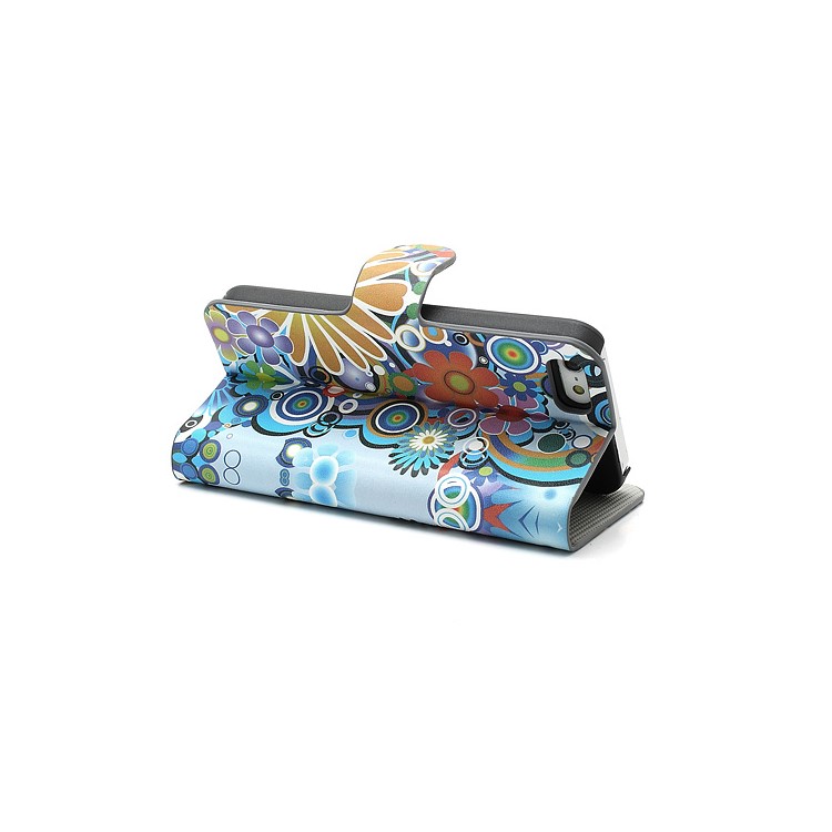 iPhone 5 Credit Card Wallet Leather Case with Stand Colorful Flowers Pattern-5