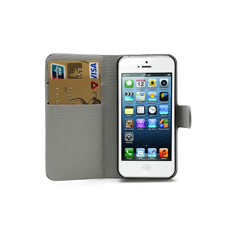 iPhone 5 Credit Card Wallet Leather Case with Stand Colorful Flowers Pattern-6