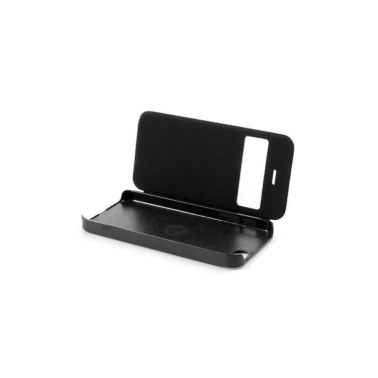 Slim Textured PU Leather Case Open Window for iPhone 5 - Black-3