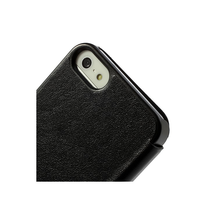 Slim Textured PU Leather Case Open Window for iPhone 5 - Black-5