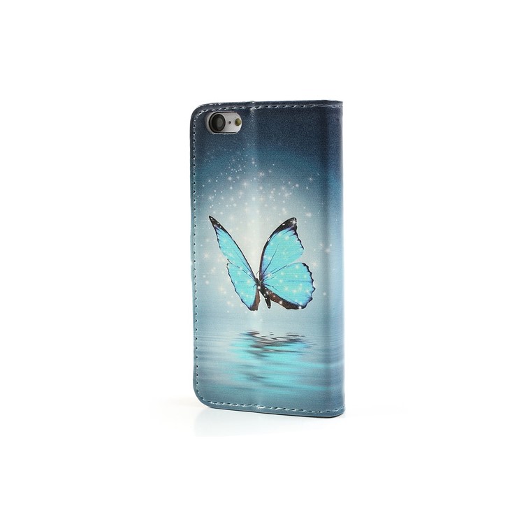 Blue Butterfly for iPhone 5c Phone Protector Leather Case w/ Stand & Card Slots-2