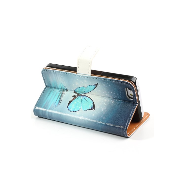 Blue Butterfly for iPhone 5c Phone Protector Leather Case w/ Stand & Card Slots-4