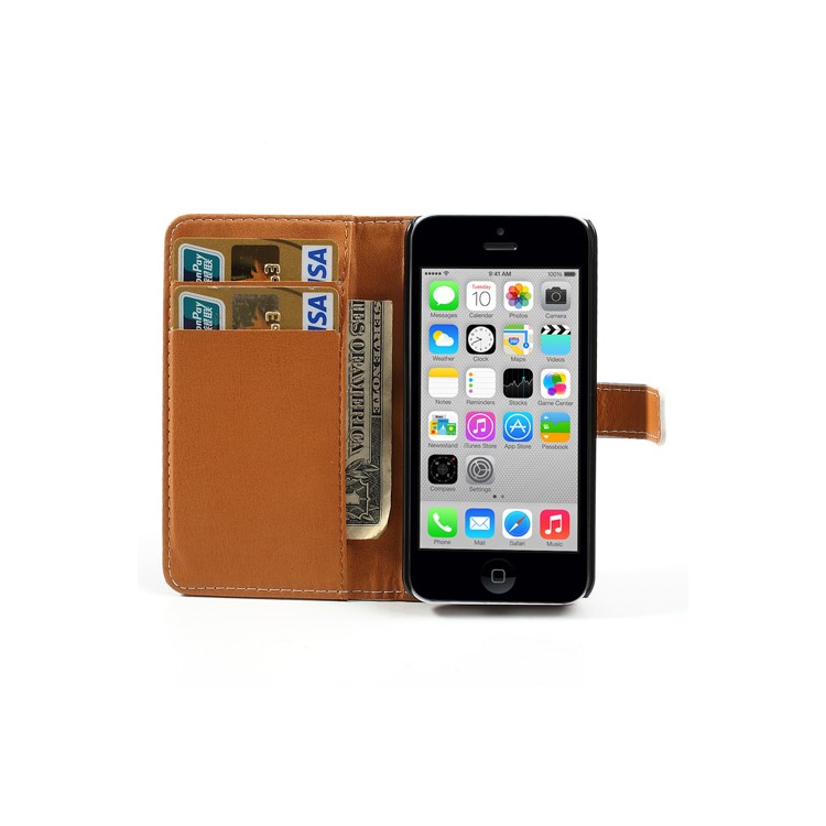 Blue Butterfly for iPhone 5c Phone Protector Leather Case w/ Stand & Card Slots-5