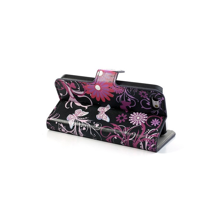 Butterfly & Flower Wallet Leather Case Stand for iPhone 5c-4