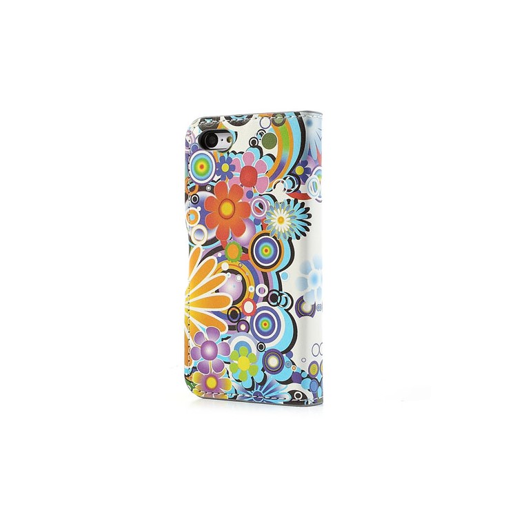 Wallet Leather Folio Case Stand for iPhone 5c Colorful Flowers Pattern-2